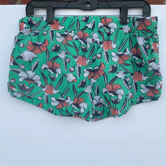 J. Crew Green Floral Cotton Pajama Shorts Womens Medium Drawstring Lounge Sleep - Picture 2 of 6